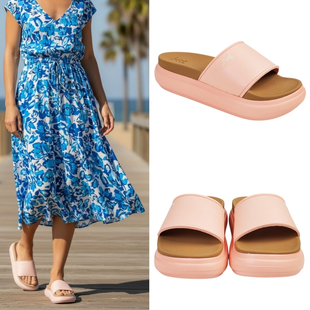 NWT Reef Sierra 1 bar platform sandals peach parfait slide on beach bohemian